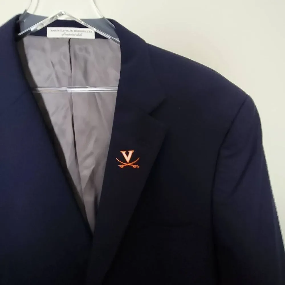 Hardwick Mens Wool Blazer Navy 97/3 Wool/Lycra Super 100's VirginiaCavaliers UVa